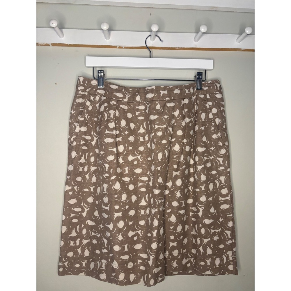 Boden Linen Cotton A-Line Skirt Tan Abstract Circle Print Cottagecore 10R